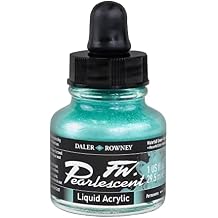 Daler-Rowney FW Pearlescent Acrylic Ink Bottle Waterfall Green - Acrylic Drawing Ink for Artists and Students - Permanent Calligraphy Ink - Archival Ink for Illustrating and More