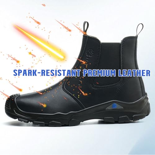 Image of Steel Toe Work Boots for Men Slip-on Welding Water-Resistant Safety Shoes | Shoes for Industrial Construction, Lightweight, Puncture Proof, Slip Resistant, Black