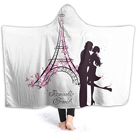 MYSTCOVER Paris Tower Butterfly Throw Hooded Blanket for Sofa Couch Soft Flannel Decorative Warm Cozy Lightweight Microfiber Suitable All Season 60x50 Inch for Teens Cover