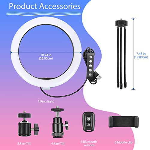 10" Ringlicht mit Stativ Handy, Tisch LED Ringleuchte mit 26 RGB-Modi, Ring Light mit 3 Lichteffekten und 10 Einstellbarer Helligkeit mit Fernbedienung für Live-Streaming YouTube Tiktok Makeup – Bild 5
