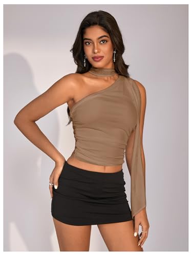 Image of RoseSeek Women's Y2K Leopard Polka Dots Halter Asymmetrical Neck Crop Tops