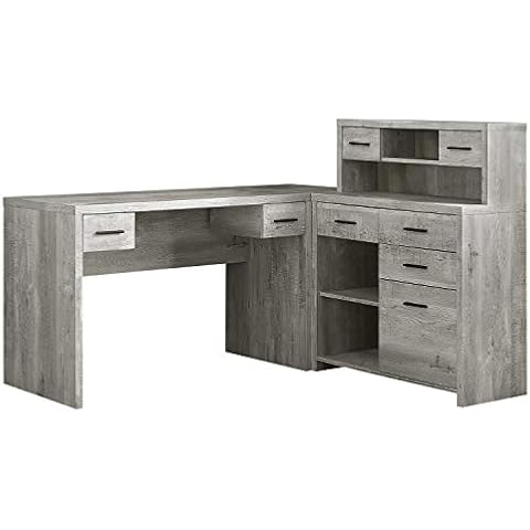 Monarch Specialties Computer Desk L-Shaped - Left or Right Set- Up - Corner Desk with Hutch 60"L (Grey Reclaimed Wood) Cover