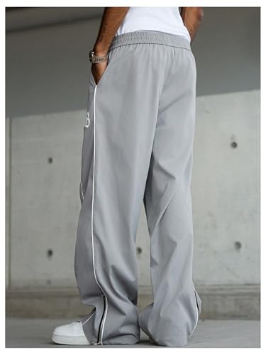 Verdusa Men's Hip Hop Striped Graphic Pants Drawstring Waist Straight Leg Loose Trousers Streetwear2