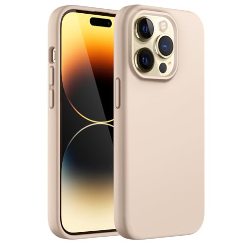 JETech Silicone Case for iPhone 14 Pro Max 6.7-Inch, Silky-Soft Touch Full-Body Protective Phone Case, Shockproof Cover with Microfiber Lining (Beige)