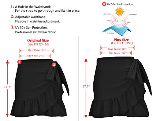 ChinFun Women's Ruffle Sarongs Beach Wrap Swimwear Bikini Tankini Cover Up Swim Skirts Swimdress Plus Size Solid Black - Image 6