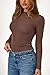 PRETTYGARDEN Womens Tops 2025 Fall Long Sleeve Fitted T Shirts Waffle Ruched Crop Shirt Basic Knit Workout Y2k Clothes(Brown,Small)