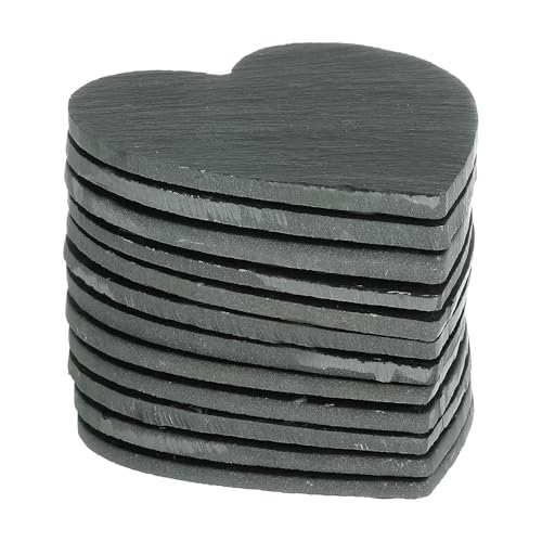 QUARKZMAN Sottobicchieri in Ardesia,12pz 100x100mm - Sottobicchieri Dritti in Pietra a Forma di Cuore per Incisione Fatti a Mano con Fondo Antigraffio per Drink Caffè Bar Cucina (Nero)