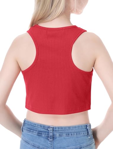 Image of EXARUS Girls Crop Tank Top Dance Hip Hop Outfits Cheer Cropped Top | Kids Tween Youth Summer Athletic Dance Convention Fitted Gymnastics Sleeveless Clothes