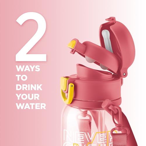 Image of MILTON Regan 850 2-in-1 Lid Sip or Gulp Water Bottle | Sturdy Handle And Strap I BPA Free| Food-Grade | One-Touch Open | Leak-Proof | Ideal for Office, School, College, Gym | 836ml, Pink