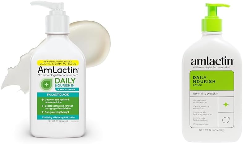Daily Nourish Body Lotion Bundle - 5% 7.9oz and 12% 14.1oz Exfoliating and Moisturizing Lotions for Dry Skin