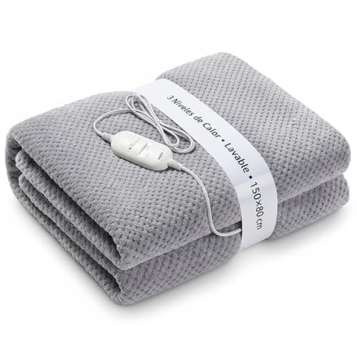 Couverture électrique SOGO 180x80 cm gris en tissu premium pour literie haut de gamme