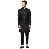 KISAH Herren Sherwani Dhoti Set, Seidenmischung, volle Sleaves, knielang, gerade, normale Passform, Mandarinenkragen, ethnische Kleidung, Marineblau, 38