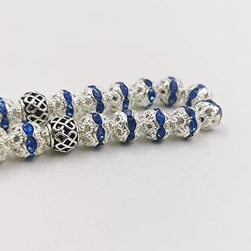 Women Tasbih Metal Silver Color Rosary Bead Inlaid Blue Crystal Muslim misbaha (8mm x 99beads)