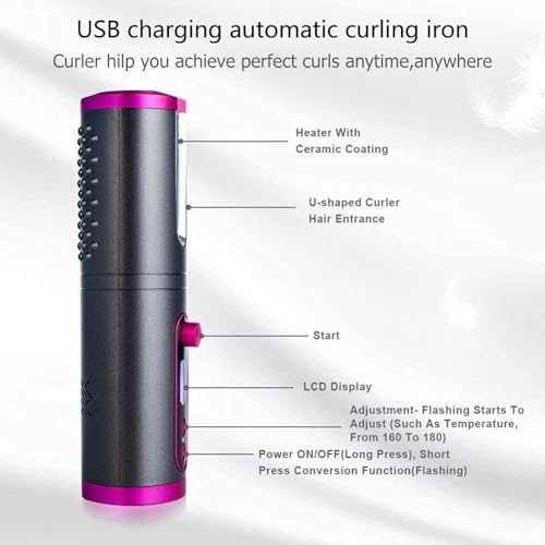 Wireless Automatic Curling Iron, Cordless Auto Hair Curler, Ceramic Rotating Hair Curler with 6 Temps & Timers - Image 5