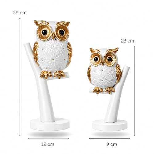 Image of Amazon Basics Majestic Owl Figurine Set for Home & Office Decor | Modern Ceramic Bird Sculpture Showpieces for Living Room, Shelf, Study Table & Entrance Styling (White & Gold, Set of 2)