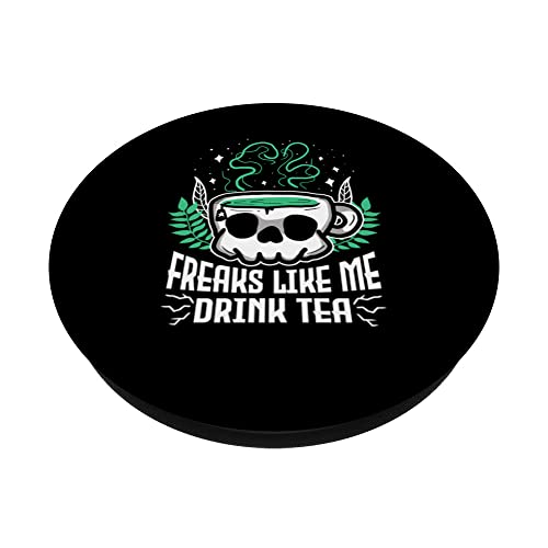 Freaks Like Me Drink Tea Gothic Skull Tea Lover PopSockets Swappable PopGrip, Black - Image 2