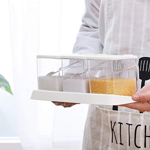 Poeland Clear Seasoning Box, 3 Pieces Clear Seasoning Storage Container for Spice Salt Sugar Cruet, Condiment Jars with Spoons