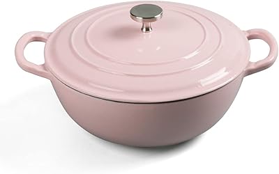 M-COOKER 4.5 Quart Dutch Oven, Enameled Cast Iron Covered Round Dutch Oven with Lid, Casserole, Cookware Pot, French Oven, Pink