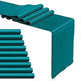 10-Pack Peacock Blue Satin Table Runner 12 x 108 Inch Long Bright and Smooth Silk Fabric Table...