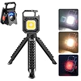Updated Mini COB Schlüsselanhänger Licht, wiederaufladbare LED Taschenlampe with Stand, tragbare Arbeitslampe 7-Licht Modes Taschenlampe faltbarer Halterung Flaschenöffner Magnetbasis