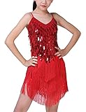 Cuecutie Latin Dance Dress Tassel Salsa Dancewear Sequin Fringe Dress Modern Ballroom Cha Cha Dancer Outfits for Girls (as1, Age, 10_Years, 11_Years, Red)