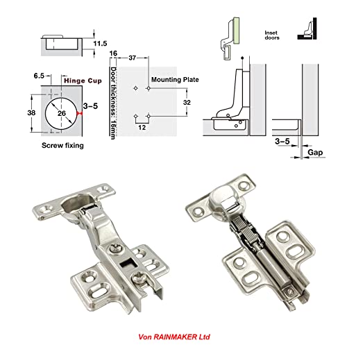 LOOTICH 90 Degree Inset 26 mm Soft Close Hinge with Hydraulic Damper for Kitchen Cabinet Cupboard Wardrobe Light Door Automatic Hinges with Cushioning Pack of 4 with Drilling Template - Image 2