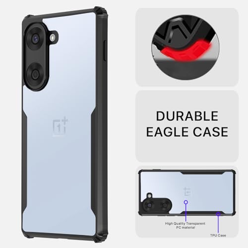 Image of Outlouders Back Cover for OnePlus Nord CE 5 5G | Ultra Hybrid Transparent | Full Camera Protection | Raised Edge | Crystal Clear Bumper Case (Black)