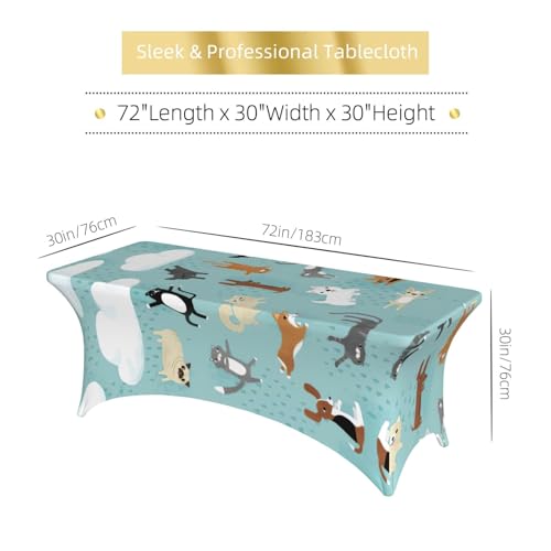 Housse de table rectangulaire extensible 1,8m EdWal en élasthanne à motif imprimé chat et chien