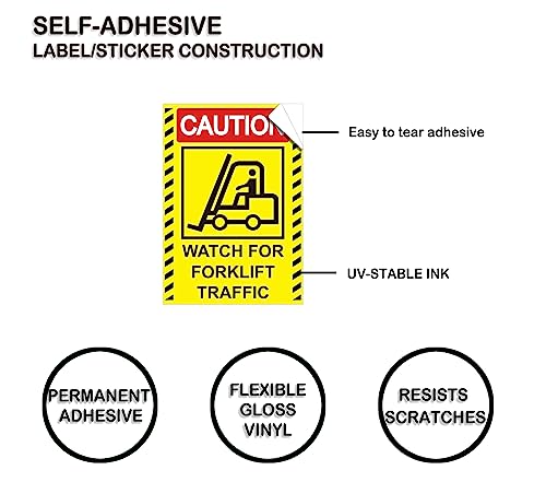 Caution Watch for Forklift Traffic Sign Stickers 7 x 10 Inch - Caution Look Out For Forklifts Decals 4 Pack - Thumbnail 3