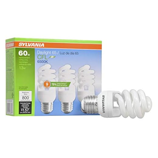 SYLVANIA CFL T2 Twist Light Bulb, 60W Equivalent, Efficient 13W, 800 Lumens, 6500K, Daylight - 3 Pack (26378)