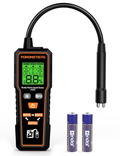 POROMETISTO FT01 Professioneller Bremsflüssigkeitstester mit Taschenlampe - Digitaler Feuchtigkeitsdetektor für DOT3/DOT4/DOT5.1 Bremsflüssigkeit, korrosionsbeständige Sonde, LCD-Display & Auto-Off