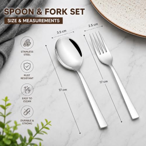 Image of Stainless Steel Cutlery Set Dinner Fork & Spoon (9 Pices Each) Steel kaata Chammach Table Spoon Kitchen Item Pack of 18