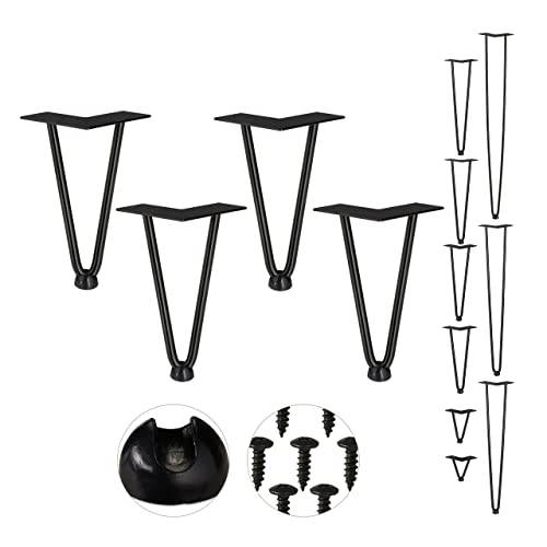 Relaxdays Gambe da Tavolo, Set da 4, 2 Aste, Metallo, Piedi Mobili a Forcella per Sgabello Tavolo Armadio H: 20 cm, Nero