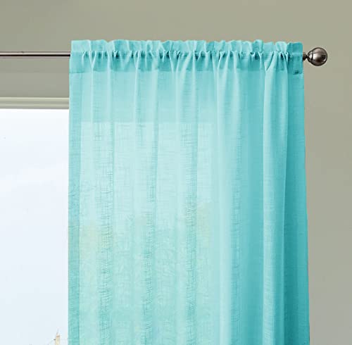 Image of HOMEMONDE Faux Linen Curtains Transparent Sun Light Filtering Drapes Hangs with Rod Pocket for Living Room, Office, Bedroom, Celeste, 1 Piece | Sheer