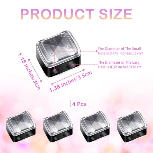 Image of Makeup Pencil Sharpener, 4 Pack Dual Hole Cosmetic Pencil Sharpener for Lip Liner Eyeliner and Brow Pencils, Cosmetic Manual Tools for Women and Makeup Artists,Stainless Steel Blades and Plastic Cover