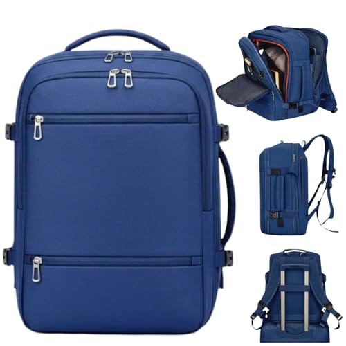 Mochila de Viagem Expansível Aprovada em Avião Bagagem de mão Impermeável Compartimento P/Notebook Laptop Porta de Carregamento USB (AZUL)