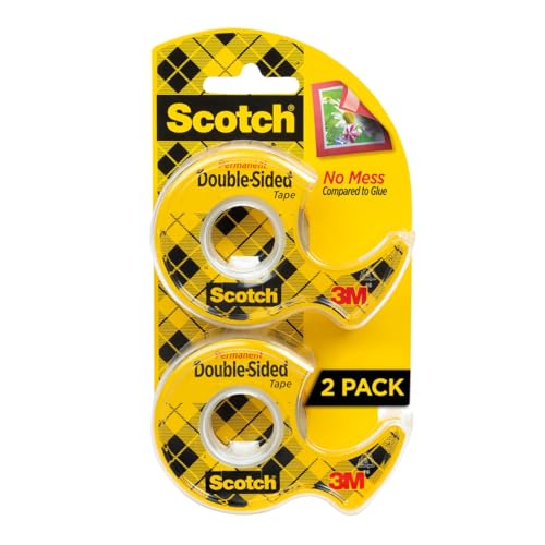 Scotch Double Sided Tape with Tape Dispenser, Office and School Supplies for Arts and Crafts, Alternative to Scrapbooking Tape, 0.5 in. x 400 in., 2 Rolls with Dispensers