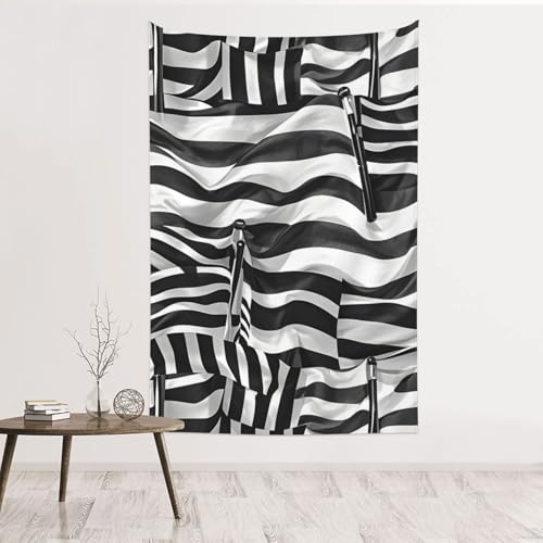 Tapisserie murale drapeaux noirs et blancs 152x101 cm en velours de pêche pour salon