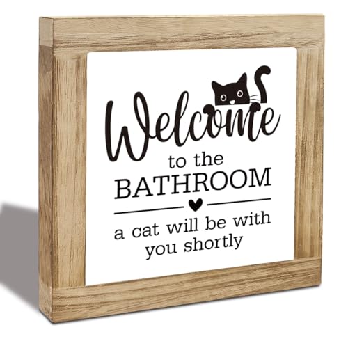 Funny Cat Bathroom Decor for Guest Bathroom Restroom Shelf Welcome to The Bathroom A Cat Will Be with You Shortly Wood Sign Cute Farmhouse Toilet Counter Decor Gift for Cat Lovers Home