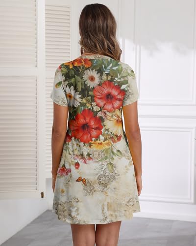 Image of COSSEN Women's Casual T Shirt Dress V-Neck Short Sleeves Swing Dresses Birthday Party Summer Travel Beach with Pocket