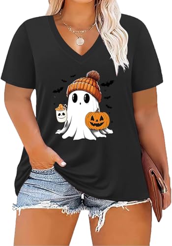Image of ForHailey Women's Plus Size Short Sleeve Tee Shirt V Neck Basic Ladies Loose Fit T Shirt 1X-5X