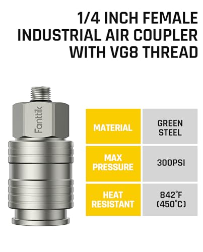 Fanttik X8 APEX Connecter for Brad Nailer, 1/4 Inch Female Industrial Air Coupler with VG8 Thread, 300 PSI Max Pressure, 842℉ Heat Resistant Quick Connector Air Coupler