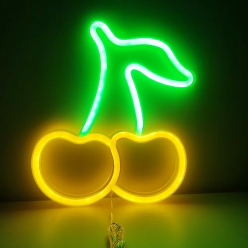 Image of Cherry Neon Signs Aesthetic Decor for Birthday Fruit Themed Party Favors,Baby Shower Decorations,Girls Bathroom Christmas Wall Art,USB or Battery Powered