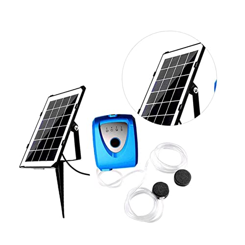 BESTonZON Fish Tank Oxygen Pump Dual Blowhole Solar Powered for Aquariums and Outdoor Fishing USB Rechargeable High Performance Oxygenation Blue