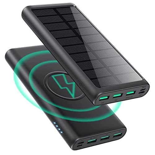 RGVOTA 5 in 1 Wireless Portable Charger Power Bank,36800mAh 5 Output Dual QC4.0 25W PD USB C Battery Pack,15W Wireless Fast Charging,IP65 Solar Charger Compatible with iPhone14,13,12 Series,iPad etc