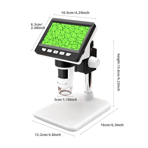 GlobalCrown Mikroskop für Kinder/Erwachsene,Mikroskop digital 4,3 Zoll Bildschirm 1000X facher Vergrößerung und 8 verstellbaren LED-Lichtern, Windows/Mac kompatibel