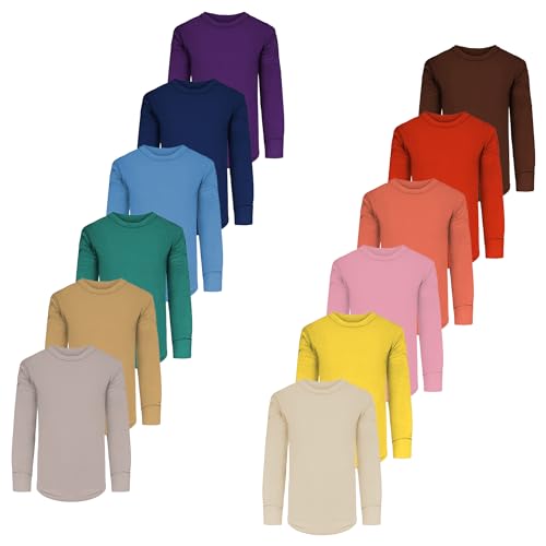 Girls Long Sleeve Performance Tops | All Season Natural Cotton Stretch Color T Shirts | Multi Packs Colors
