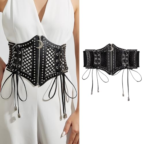 Wide Waist Belt Punk Lattice Chain For Cowgirl Costume Lace-up Trendy Underbust Waist Chain Belt Moon Pendant2