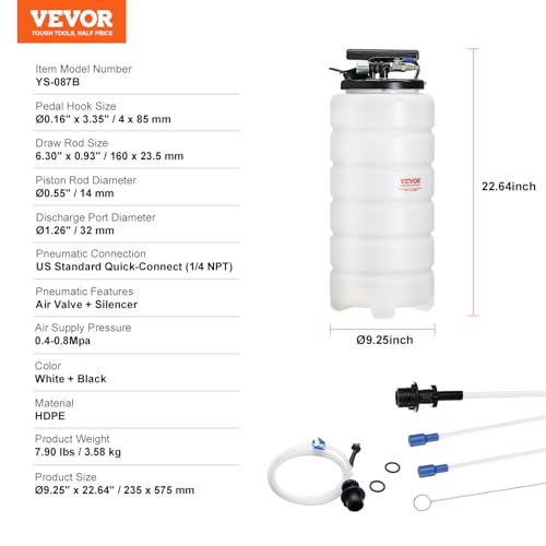 Image of VEVOR 15L Pneumatic /Manual Fluid Extractor Pump, Oil Changer Vacuum Fluid Extractor, Oil Extractor Change Pump for Automotive, Oil Change & Fluid Change Tool with Dipstick and Suction Hose