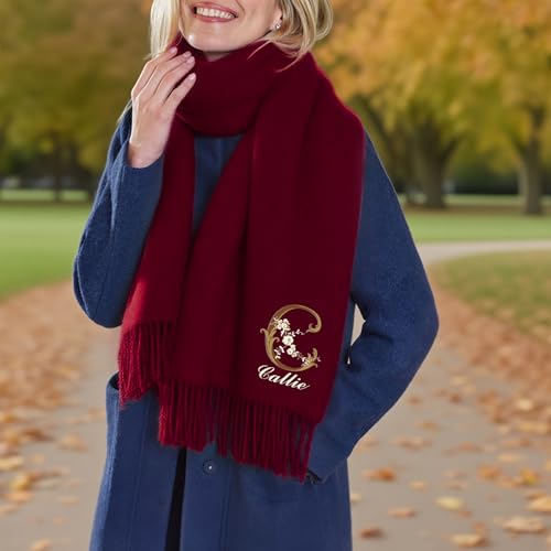 CALLIE Personalized Winter Scarf for Women, Floral Initial Design Shawl and Wraps with Name, Soft Warm Vintage Neck Scarf, Christmas Valentine’s Day Birthday Gift for Famliy Friend2